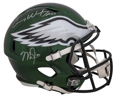 Carson Wentz & Mike Trout Signed Philadelphia Eagles Replica Helmet (Fanatics & MLB Authenticated)